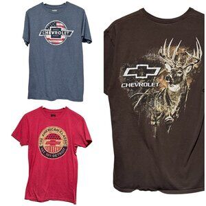 Chevrolet Lot Of 3 Mens Small Hunting Graphic T-shirts Red Blue Brown Deer Car